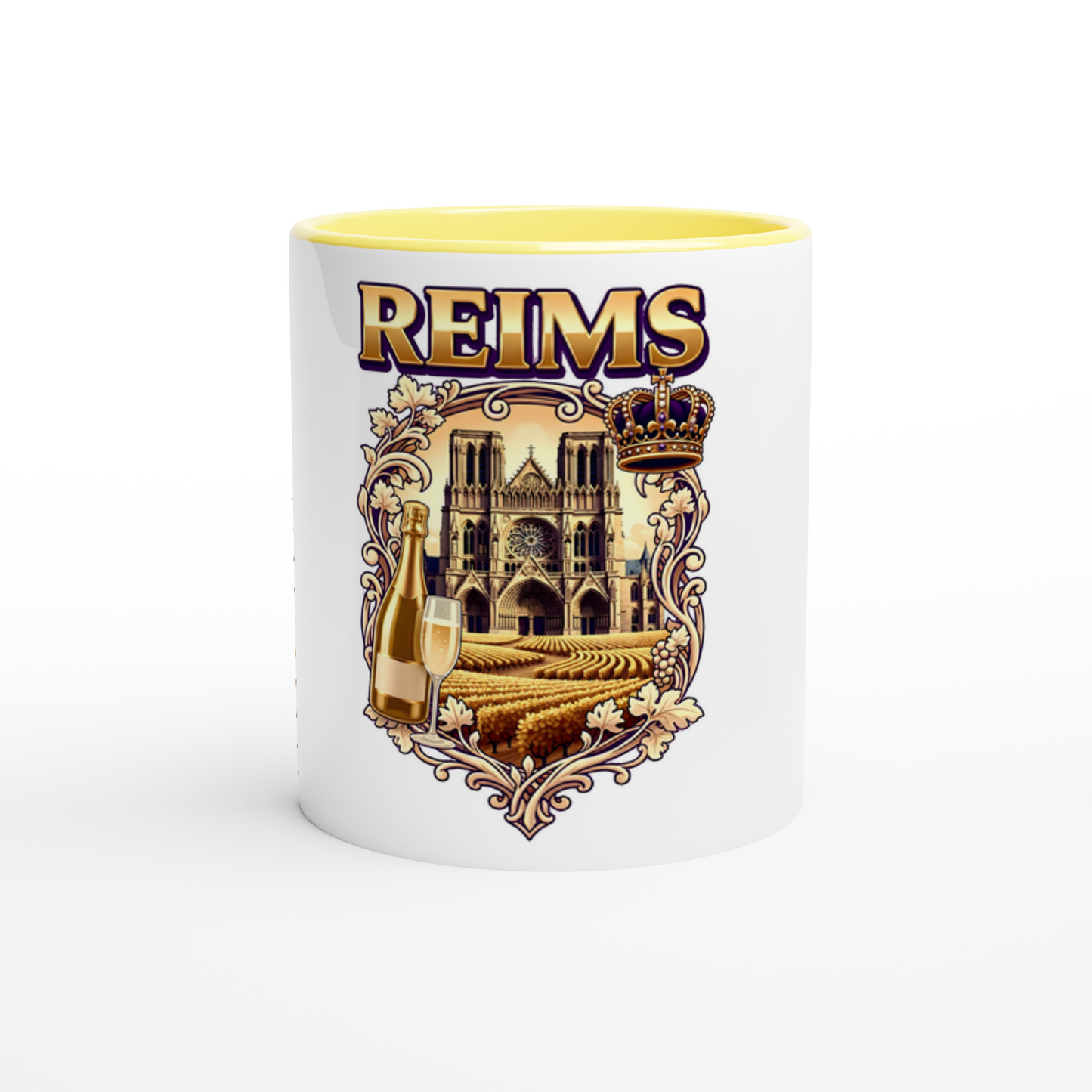 Mug en céramique Reims ville de France blanche 325 ml (11 oz) avec intérieur coloré