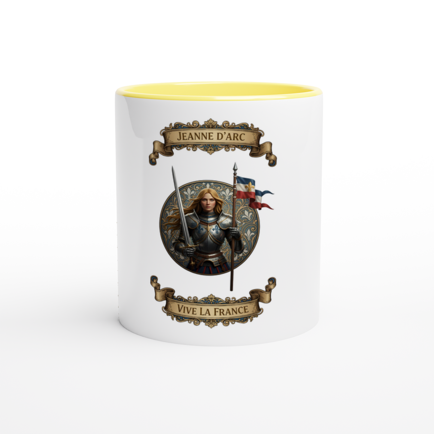 Joan of Arc 325 ml (11 oz) white ceramic mug with colored interior