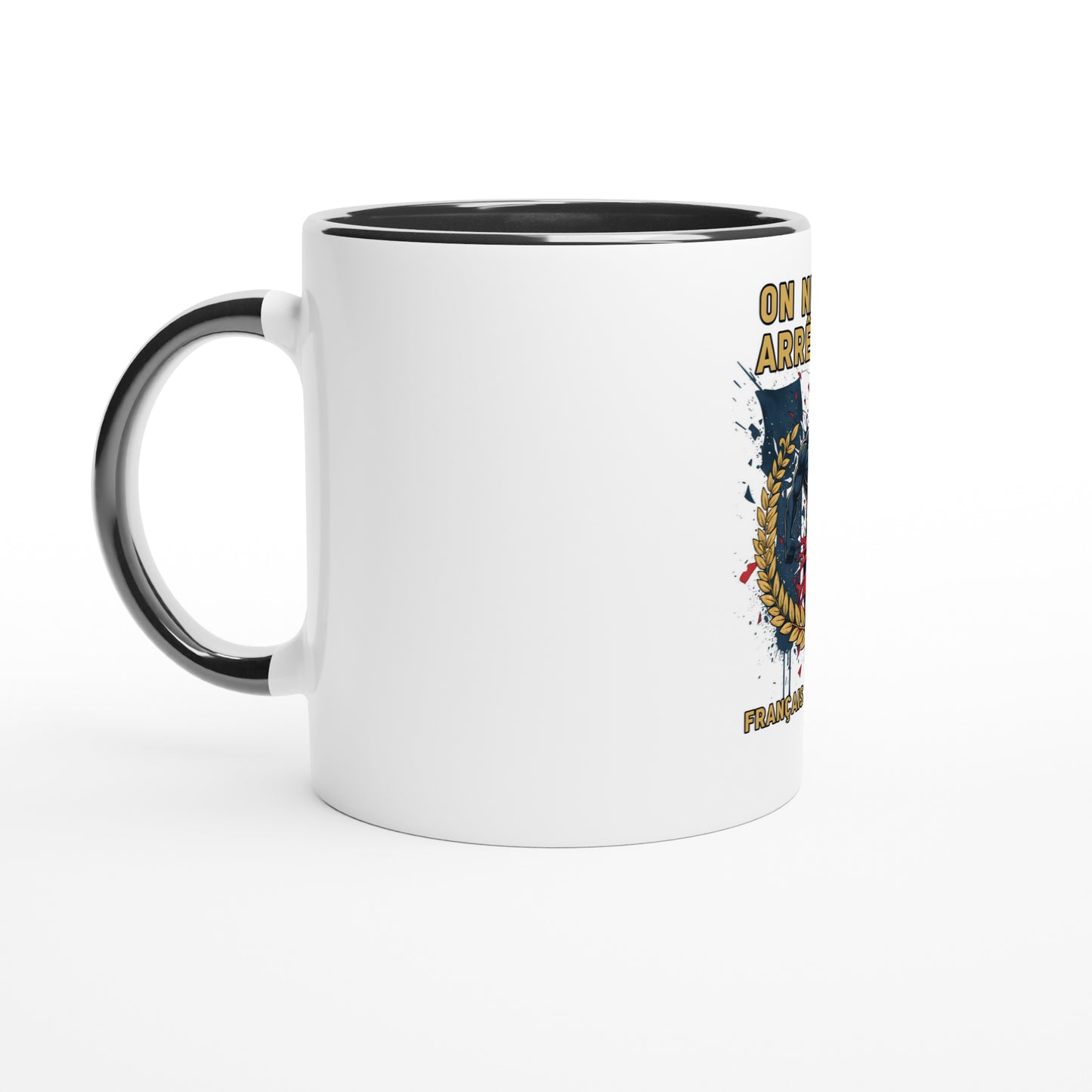 Mug en céramique on nous arrête pas  blanche 325 ml (11 oz) avec intérieur coloré