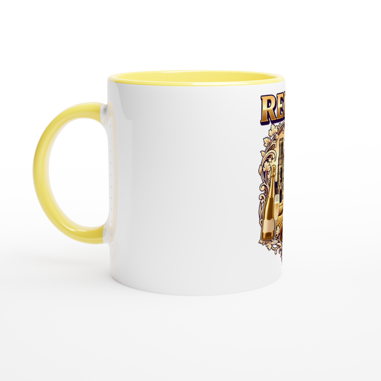 Mug en céramique Reims ville de France blanche 325 ml (11 oz) avec intérieur coloré