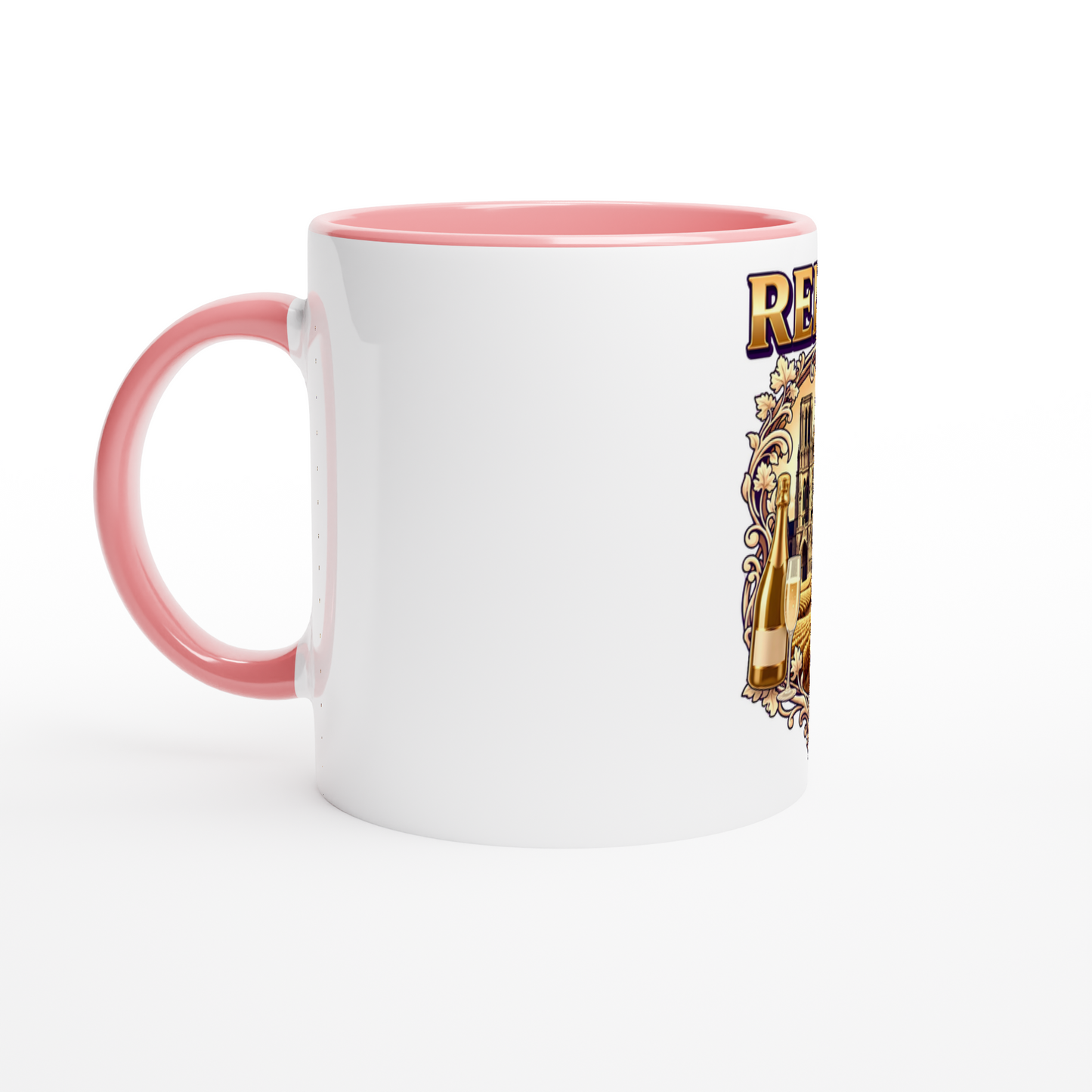 Mug en céramique Reims ville de France blanche 325 ml (11 oz) avec intérieur coloré