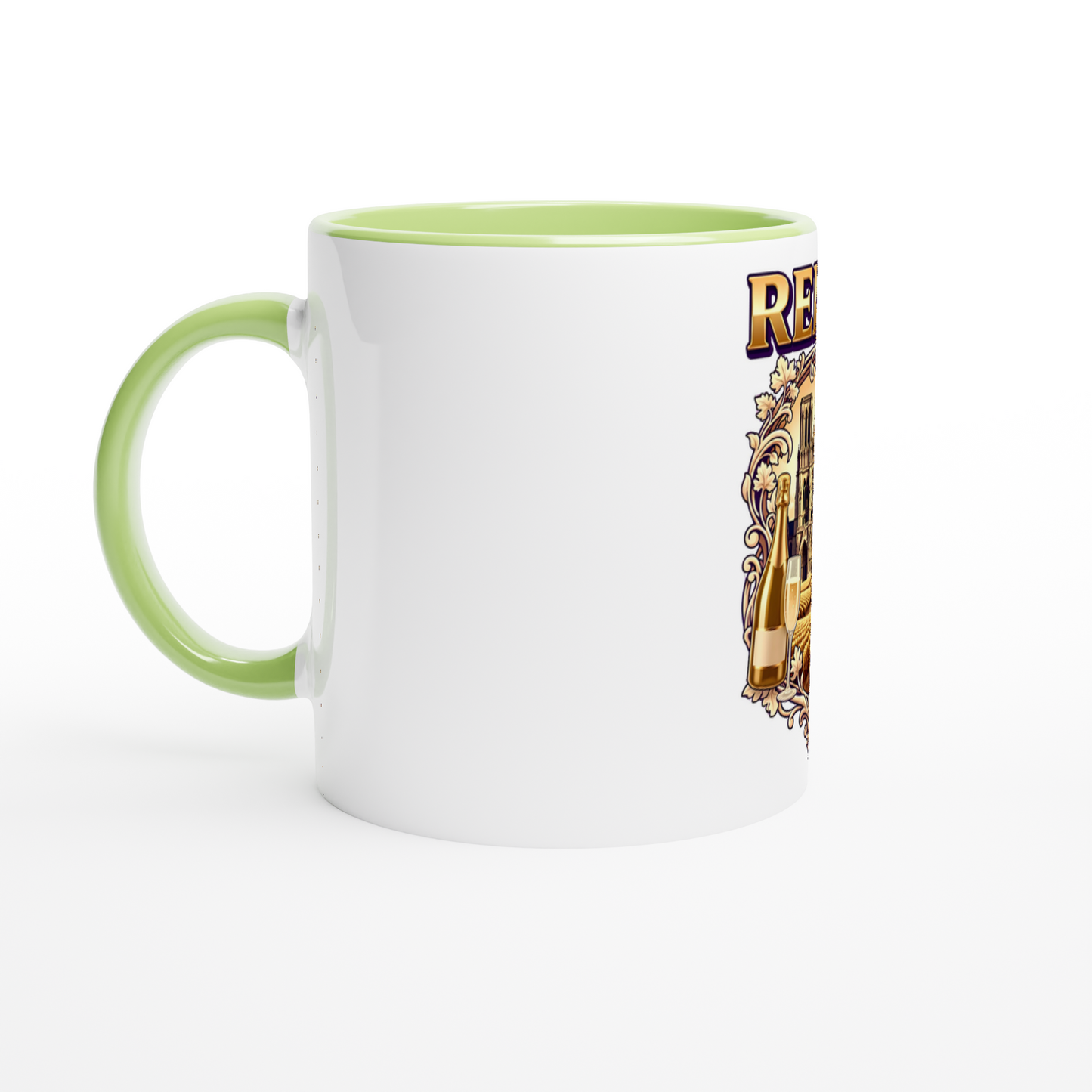 Mug en céramique Reims ville de France blanche 325 ml (11 oz) avec intérieur coloré