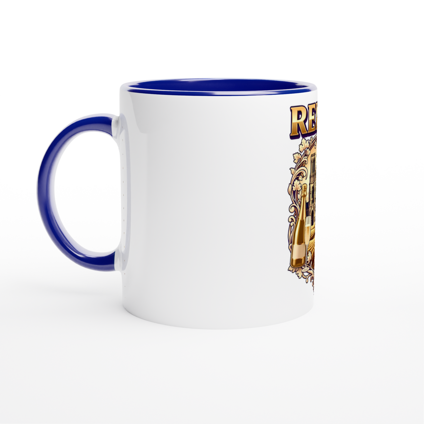 Mug en céramique Reims ville de France blanche 325 ml (11 oz) avec intérieur coloré