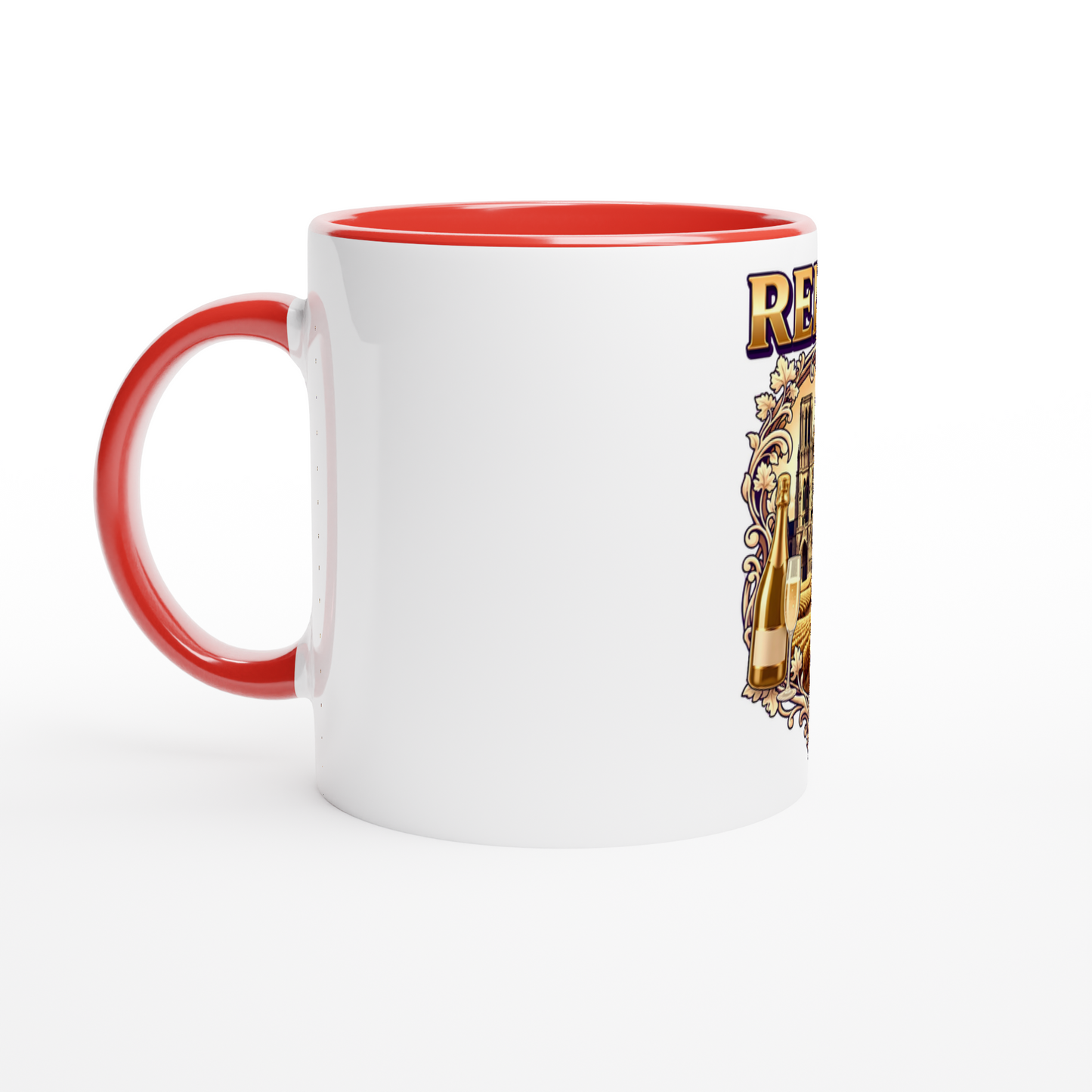 Mug en céramique Reims ville de France blanche 325 ml (11 oz) avec intérieur coloré