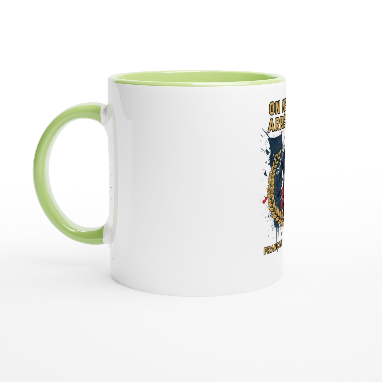 Mug en céramique on nous arrête pas  blanche 325 ml (11 oz) avec intérieur coloré