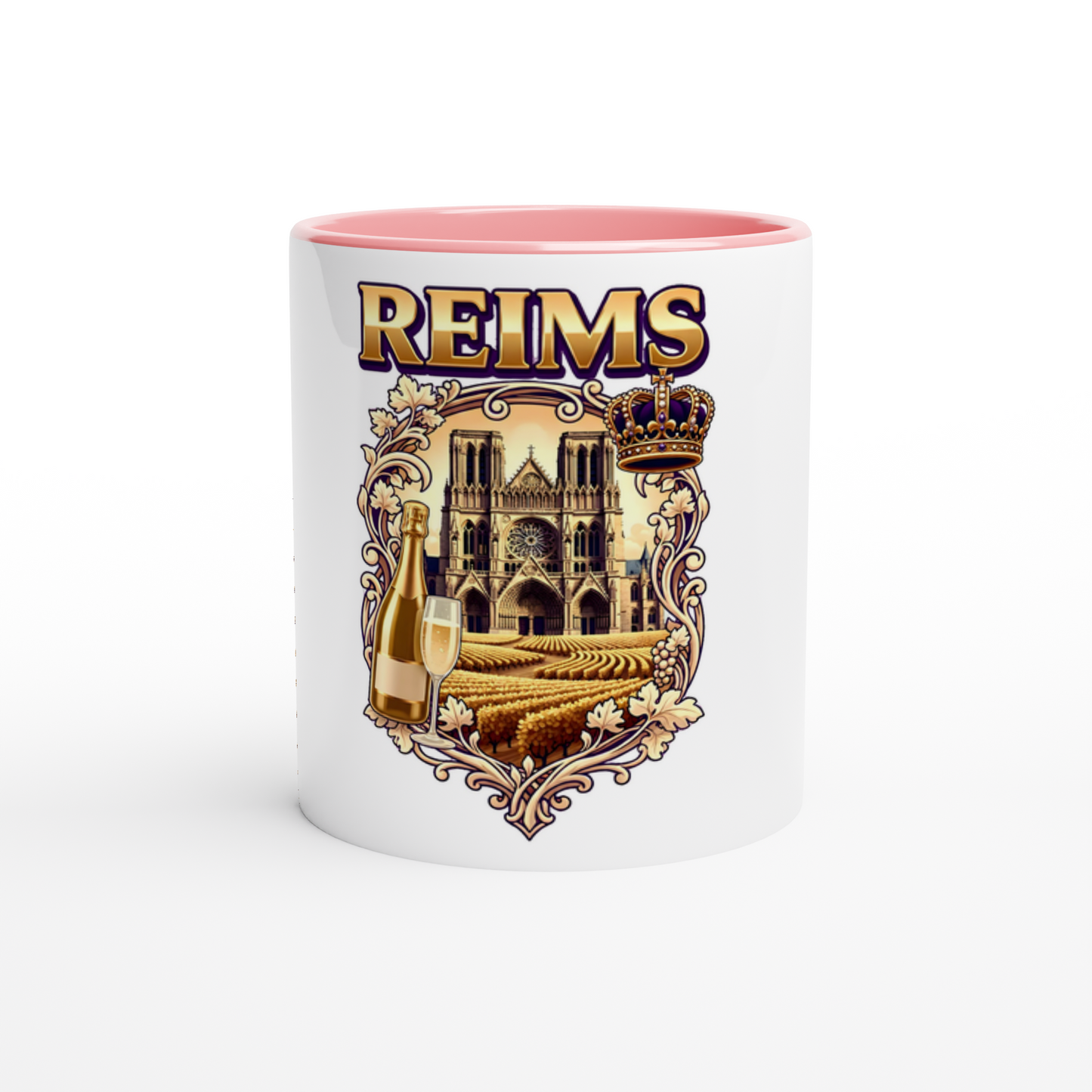 Mug en céramique Reims ville de France blanche 325 ml (11 oz) avec intérieur coloré