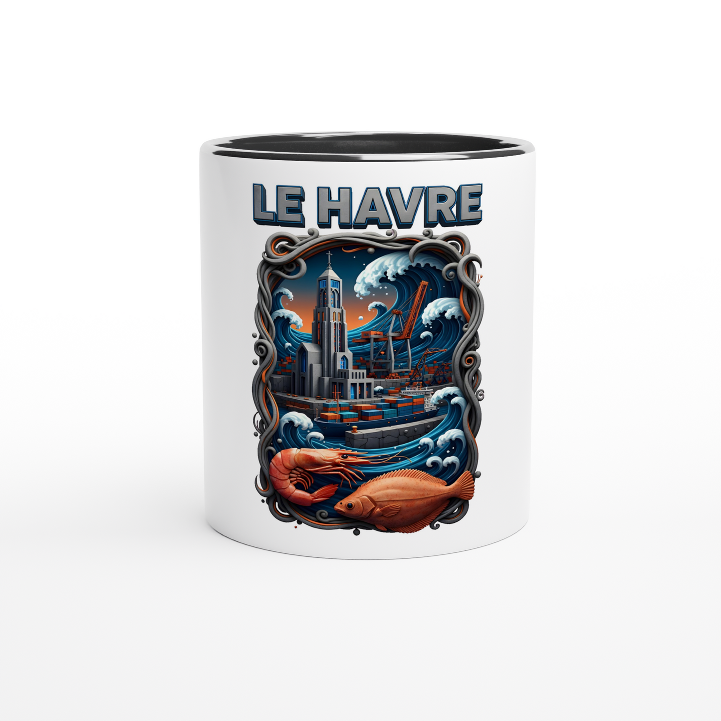 Mug en céramique blanche le Havre ville de France 325 ml (11 oz) avec intérieur coloré