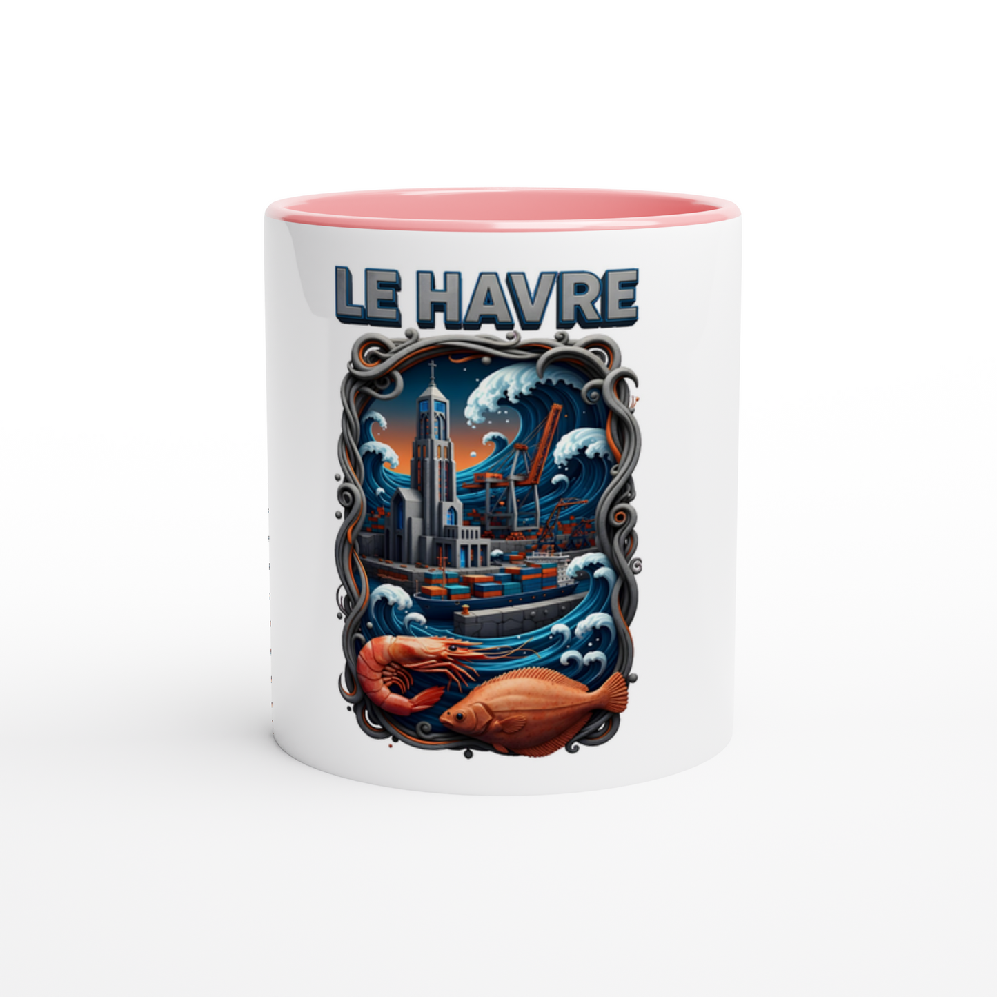 Mug en céramique blanche le Havre ville de France 325 ml (11 oz) avec intérieur coloré