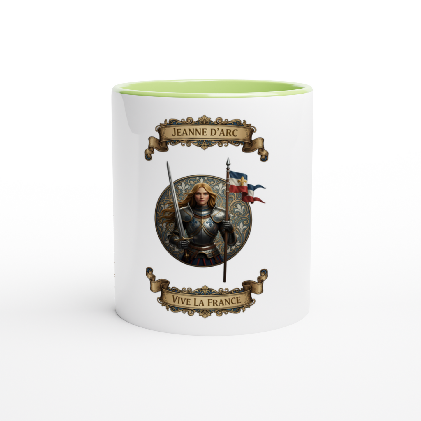 Joan of Arc 325 ml (11 oz) white ceramic mug with colored interior