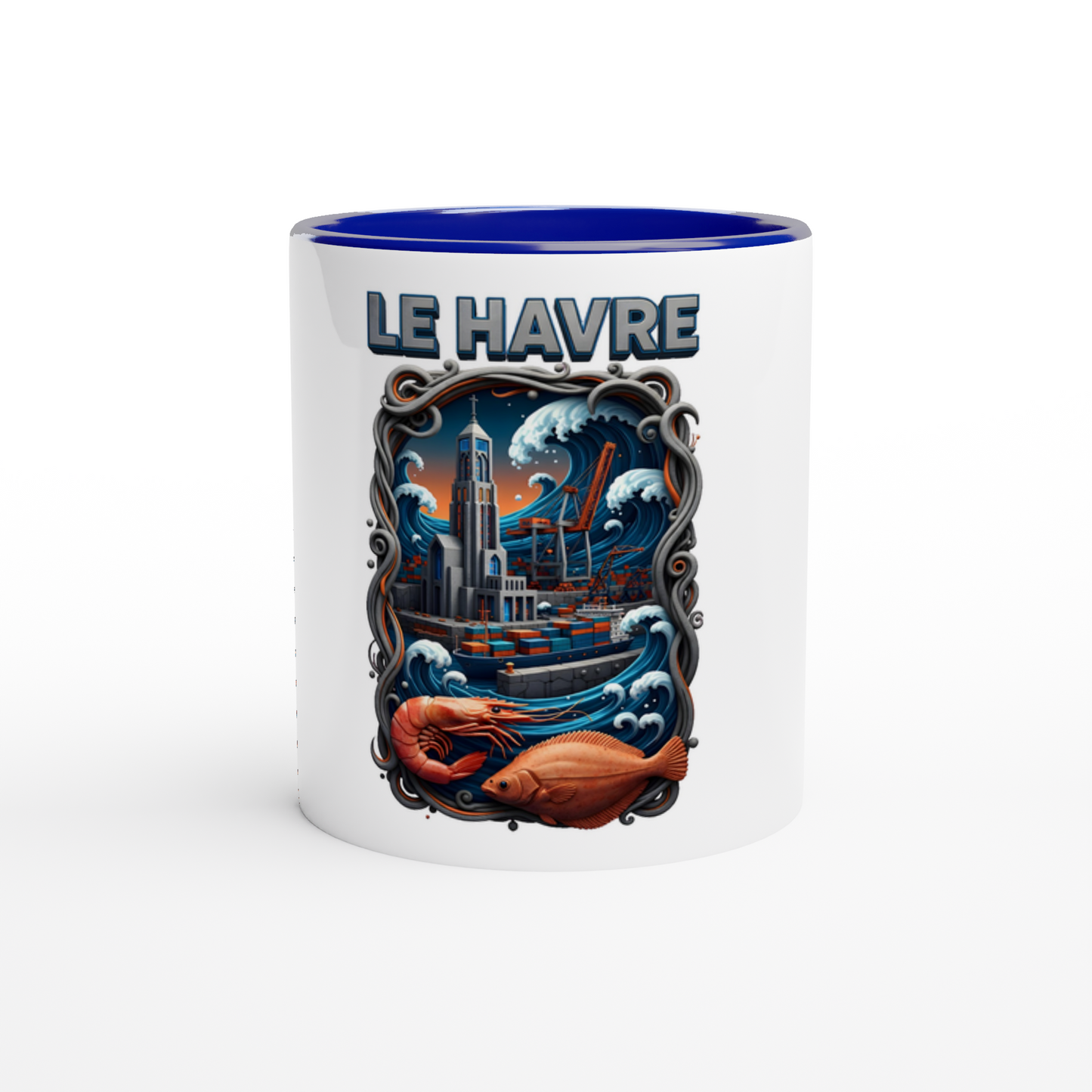 Mug en céramique blanche le Havre ville de France 325 ml (11 oz) avec intérieur coloré