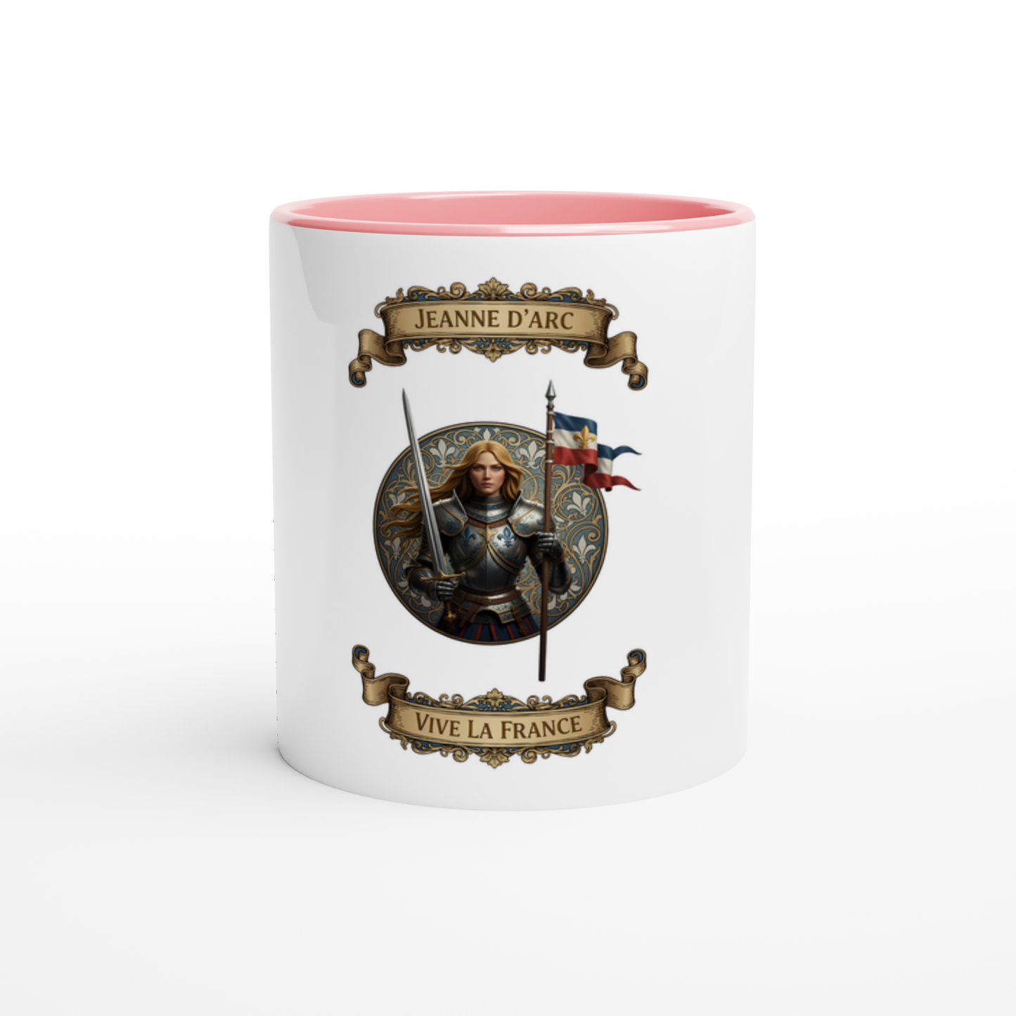 Joan of Arc 325 ml (11 oz) white ceramic mug with colored interior