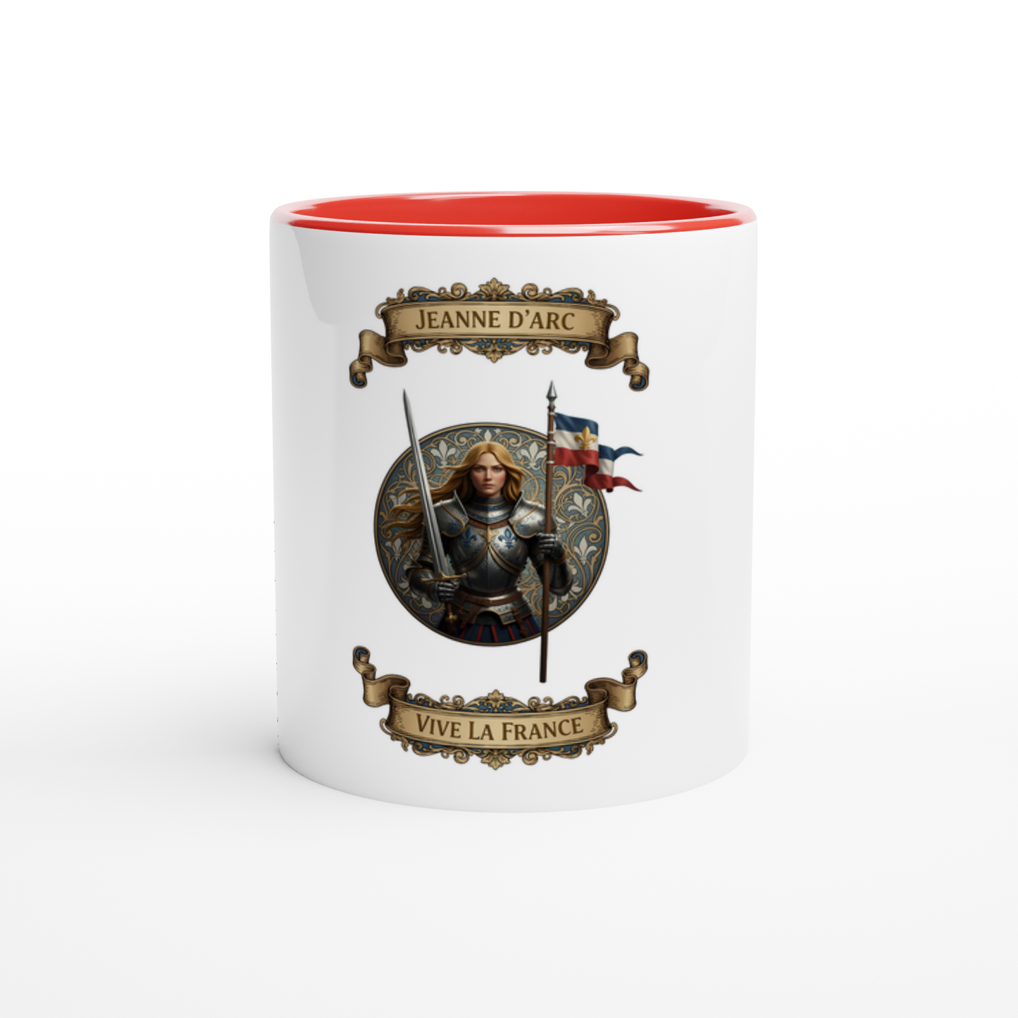 Joan of Arc 325 ml (11 oz) white ceramic mug with colored interior