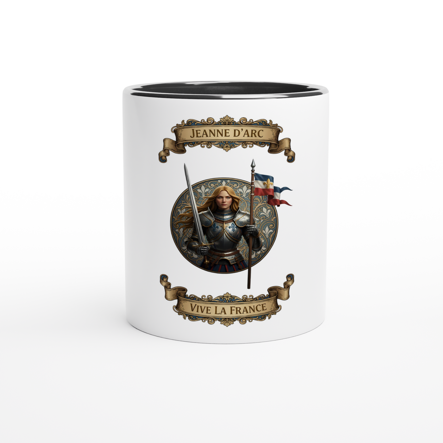 Joan of Arc 325 ml (11 oz) white ceramic mug with colored interior