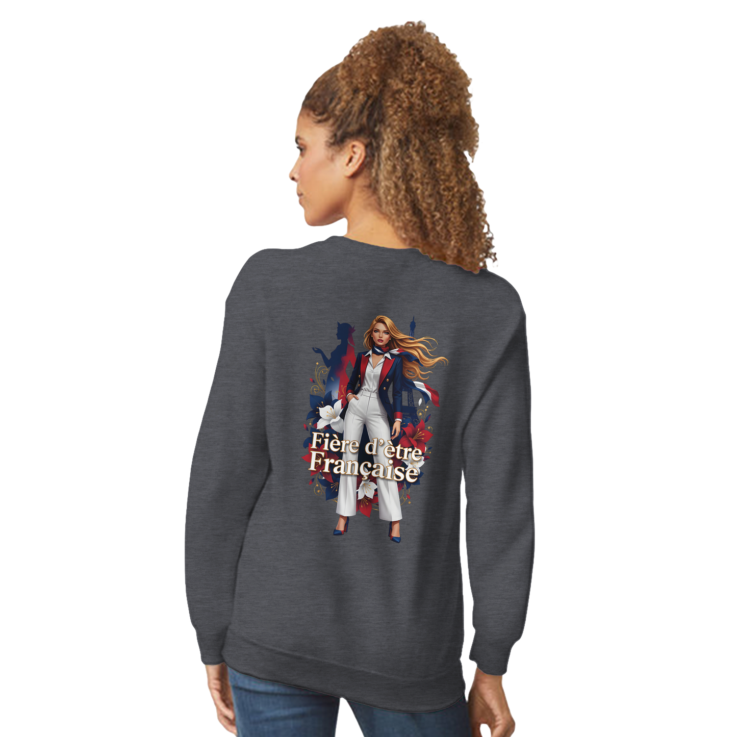 Sweat-shirt femme fière d'être française  Classique Léger et Confortable pour le Printemps