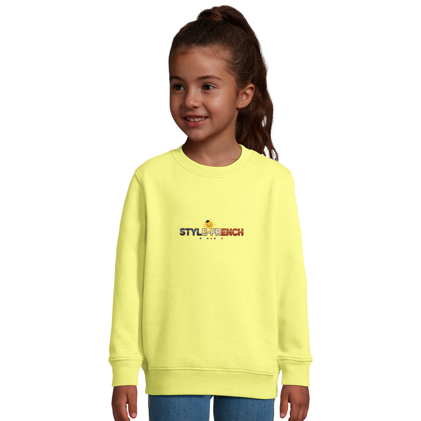 Mädchen-Sweatshirt im französischen Stil: „La petite française qui rêve grand“ aus recycelter Mischung | SOL'S Columbia Kids 04239