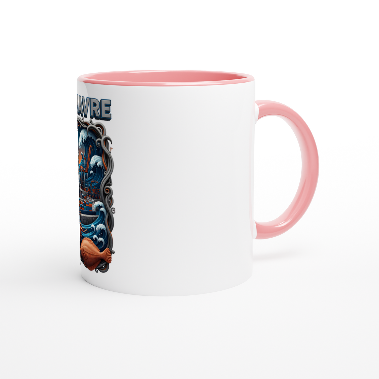 Mug en céramique blanche le Havre ville de France 325 ml (11 oz) avec intérieur coloré