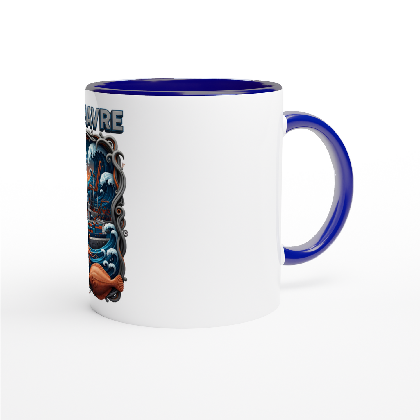 Mug en céramique blanche le Havre ville de France 325 ml (11 oz) avec intérieur coloré