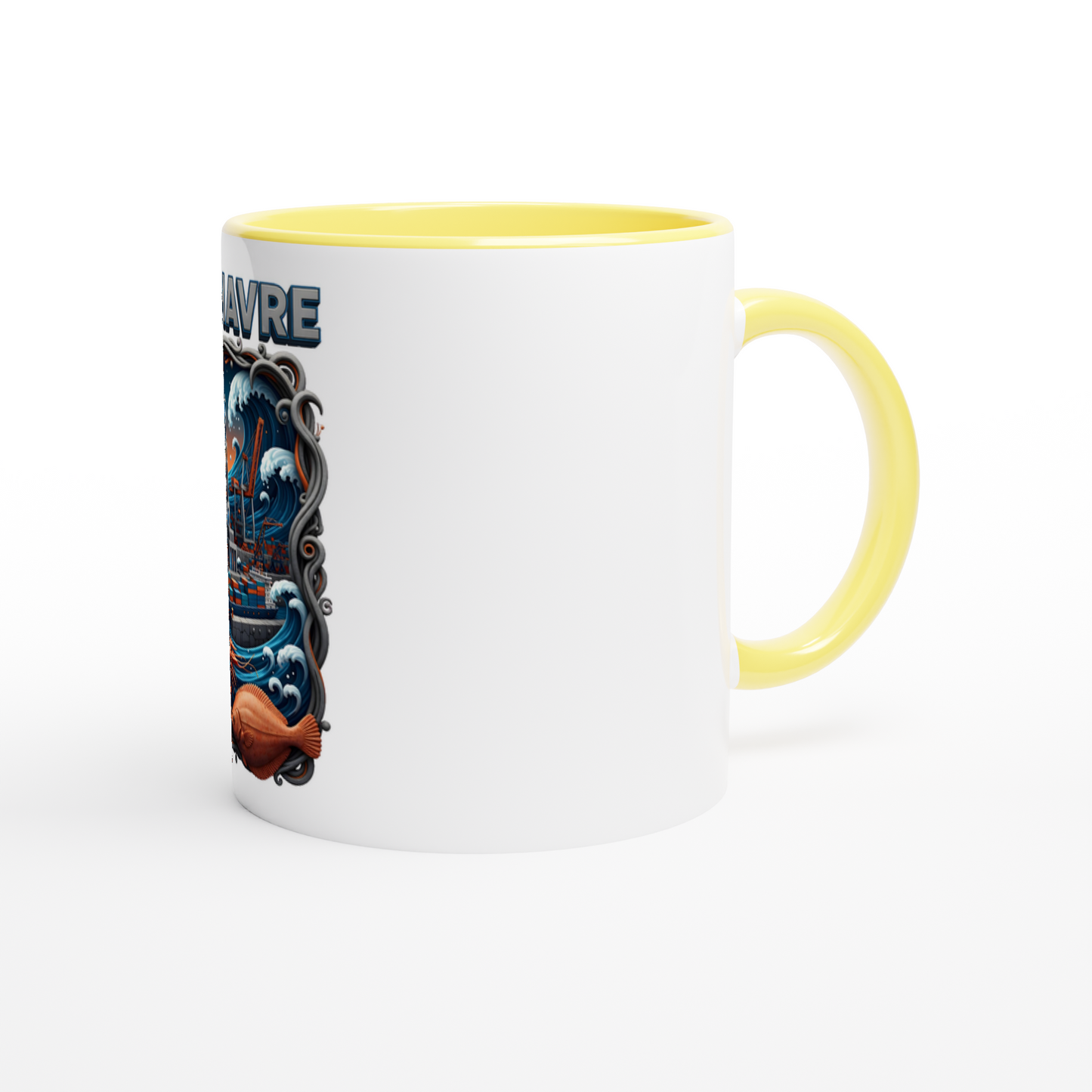 Mug en céramique blanche le Havre ville de France 325 ml (11 oz) avec intérieur coloré