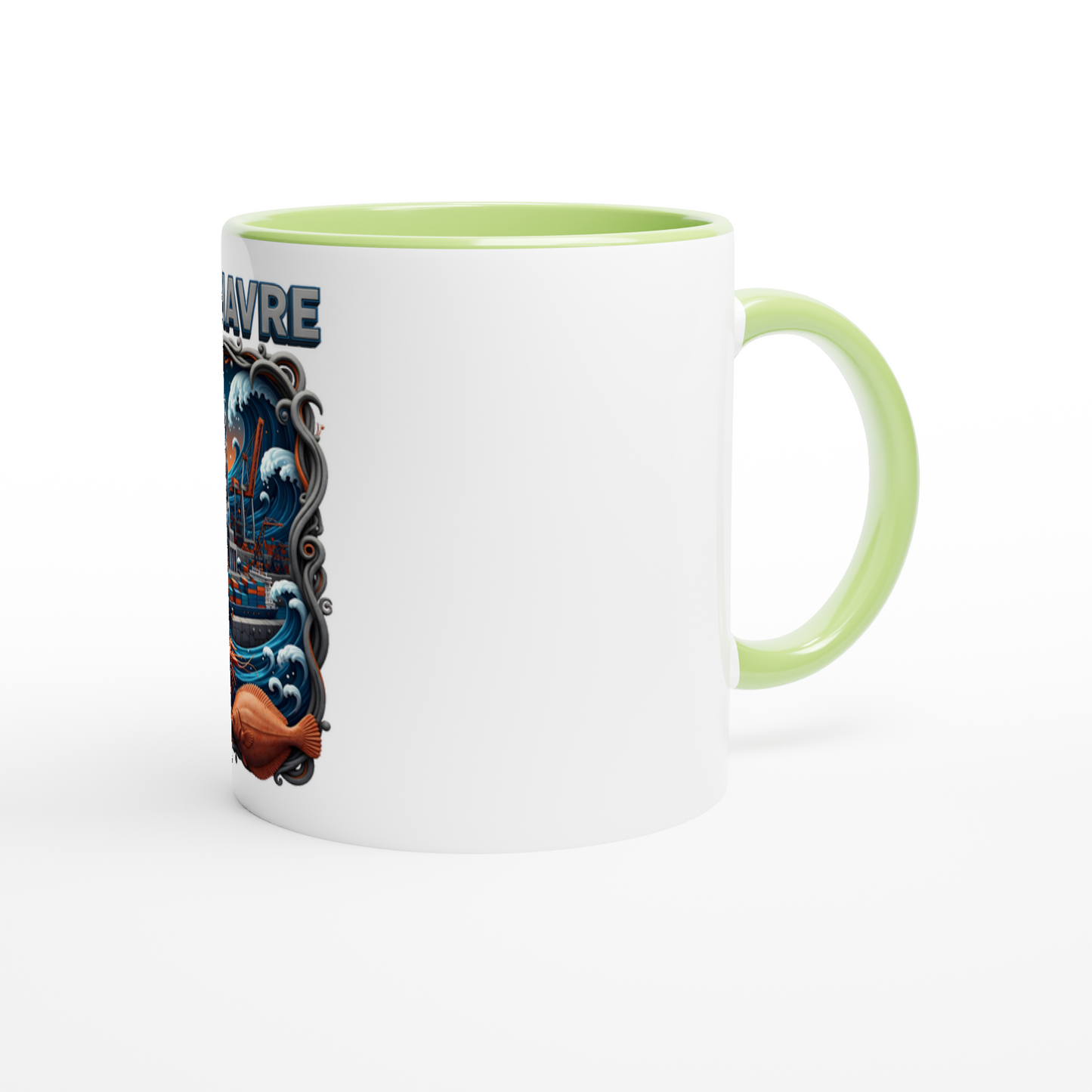 Mug en céramique blanche le Havre ville de France 325 ml (11 oz) avec intérieur coloré
