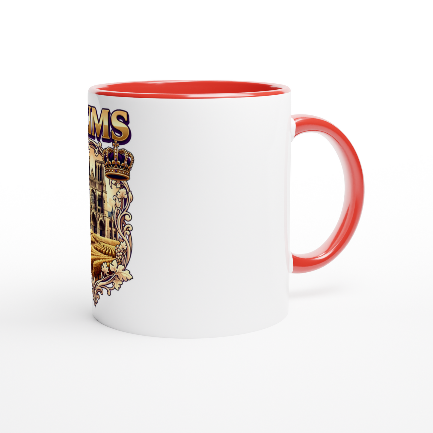 Mug en céramique Reims ville de France blanche 325 ml (11 oz) avec intérieur coloré