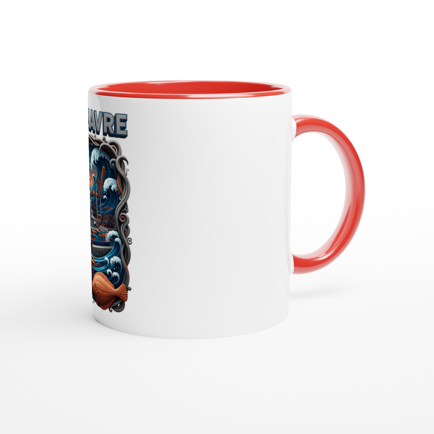 Mug en céramique blanche le Havre ville de France 325 ml (11 oz) avec intérieur coloré