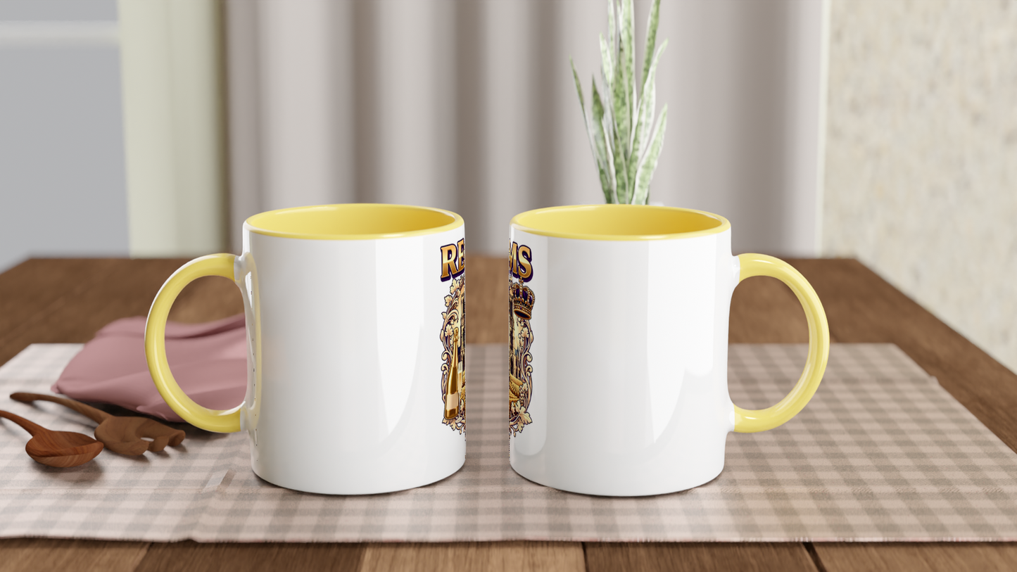 Mug en céramique Reims ville de France blanche 325 ml (11 oz) avec intérieur coloré