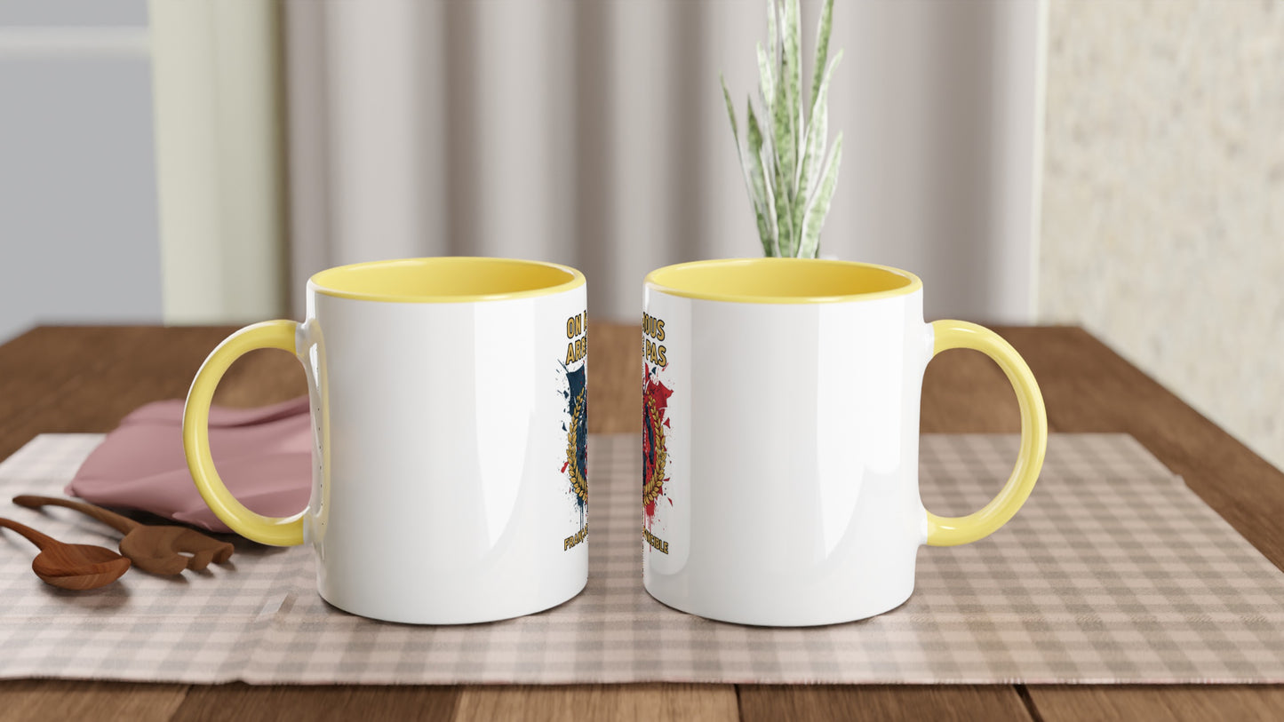 Mug en céramique on nous arrête pas  blanche 325 ml (11 oz) avec intérieur coloré