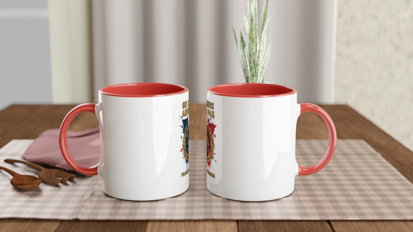 Mug en céramique on nous arrête pas  blanche 325 ml (11 oz) avec intérieur coloré